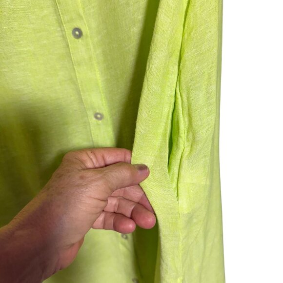 Tahari Roll Tab Sleeve Button Front Shirt Dress Women's Size Medium Lime Green - Picture 9 of 10